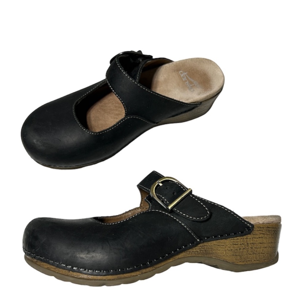 Dansko Martina Clogs 38 Black Leather Slip On Mules Comfort Shoes No Back Womens